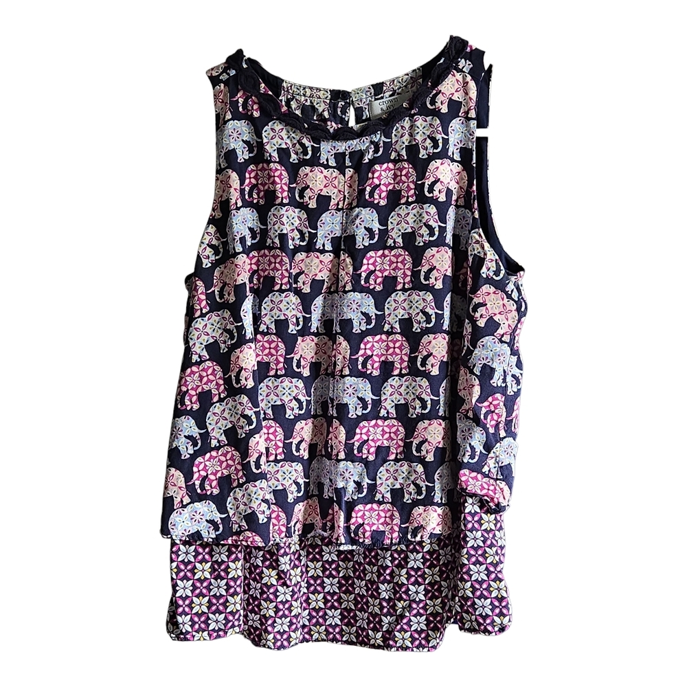 Crown & Ivy Elephant Print Sleeveless Top - Multicolor